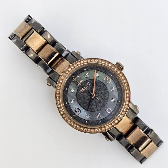 Relic Women's Watch 32MM Multicolor Dial Gold Black Bracelet 5.5" New Battery - Picture 1 of 12